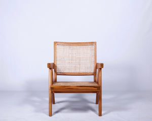 EASY chair in natural brown front, Pierre Jeanneret replica