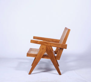 EASY chair in natural brown side, Pierre Jeanneret replica