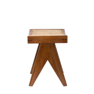 LOW STOOL in natural brown, Pierre Jeanneret replica